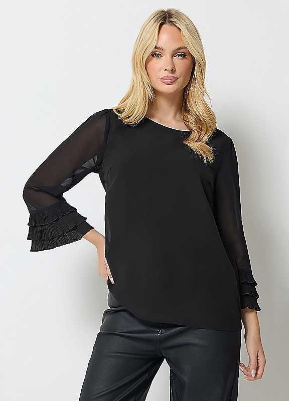 M&Co Women's Long Flute Sleeve Blouse in Black | Size: 18 - Image 3