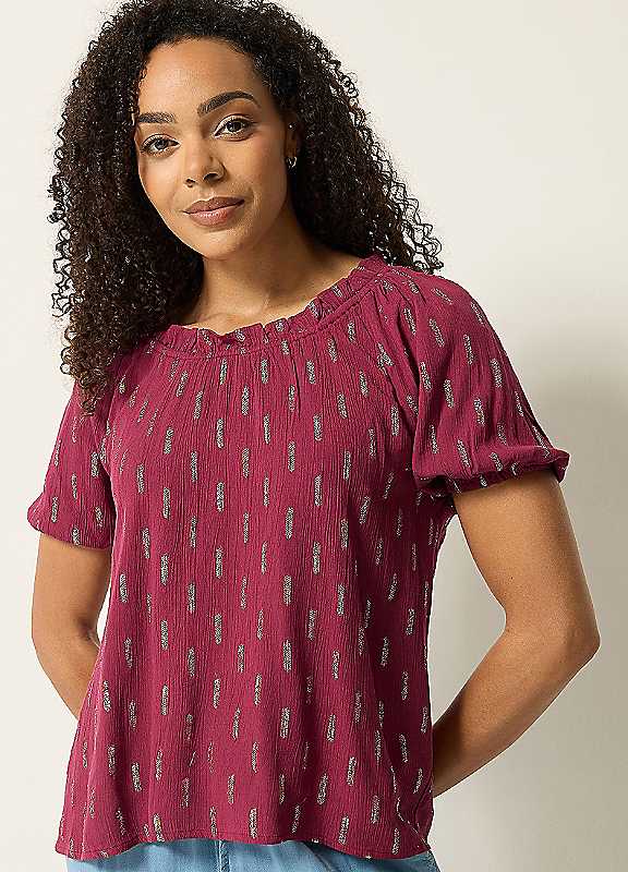 M&Co Women's Dark Red Dobby Foil Detail Blouse In | Size: 20 - Image 3