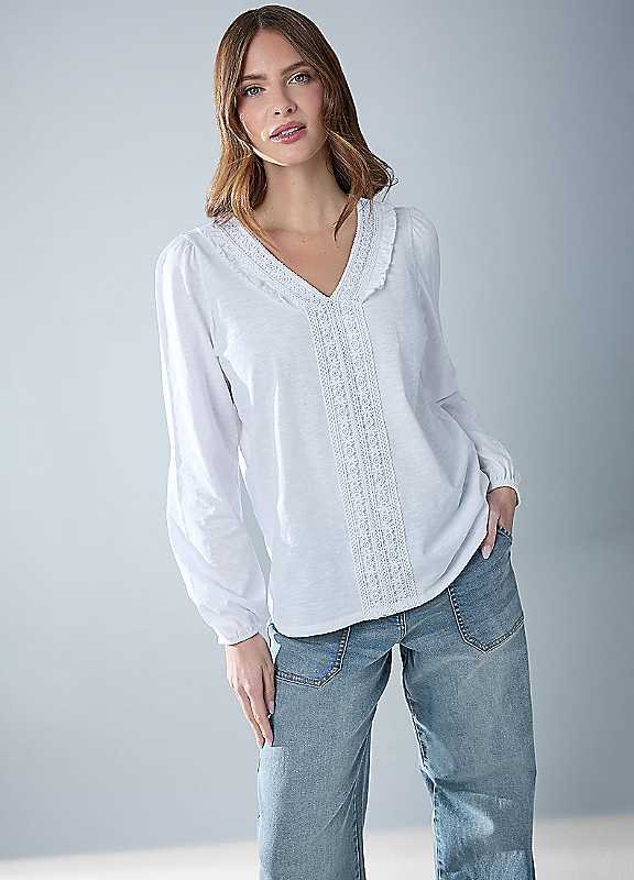 M&Co Women's Frill Detail Cotton Blouse in White | Size: 20 - Image 3