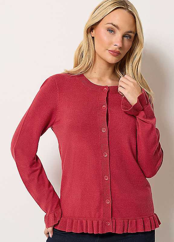 M&Co Women's Red Frill Hem Cardigan Sweater In | : 18/20 - Image 2