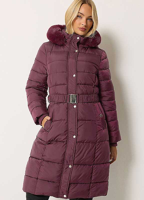 M&Co Women's Belted Padded Coat in Purple | Size: 14 - Image 3