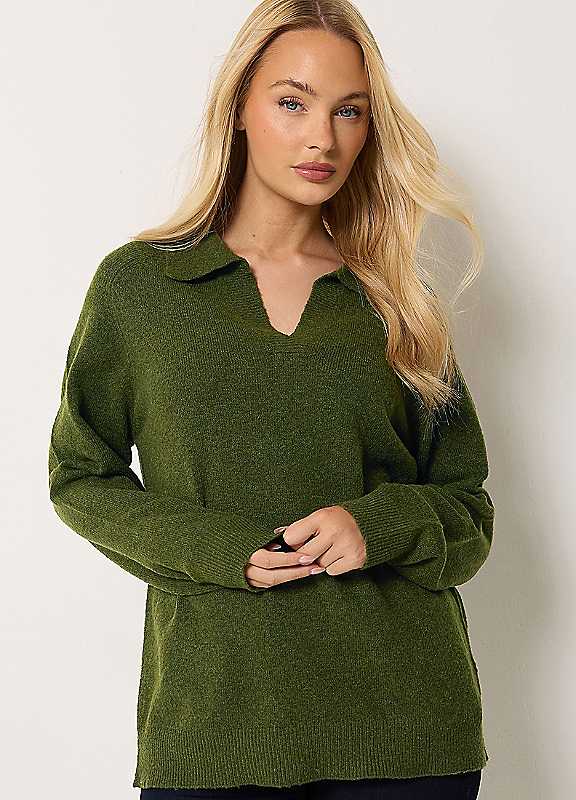 M&Co Women's Dark Olive Half Placket Collared Jumper In | Size: 14/16 - Image 3