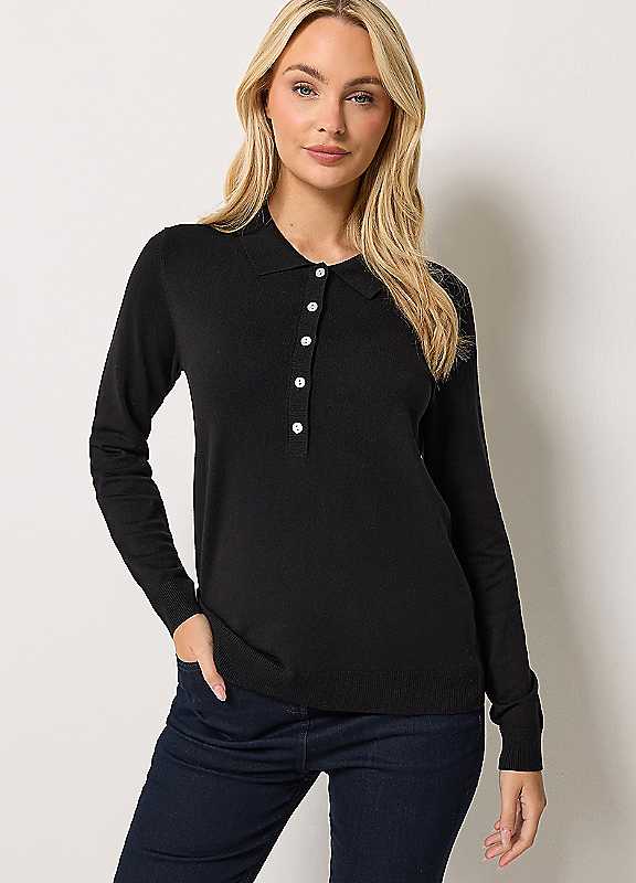 M & Co Women's Black Half Placket Jumper - Image 5
