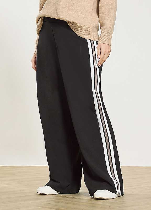 M&Co Black Mco Jersey Side Stripe Wide Leg Trousers