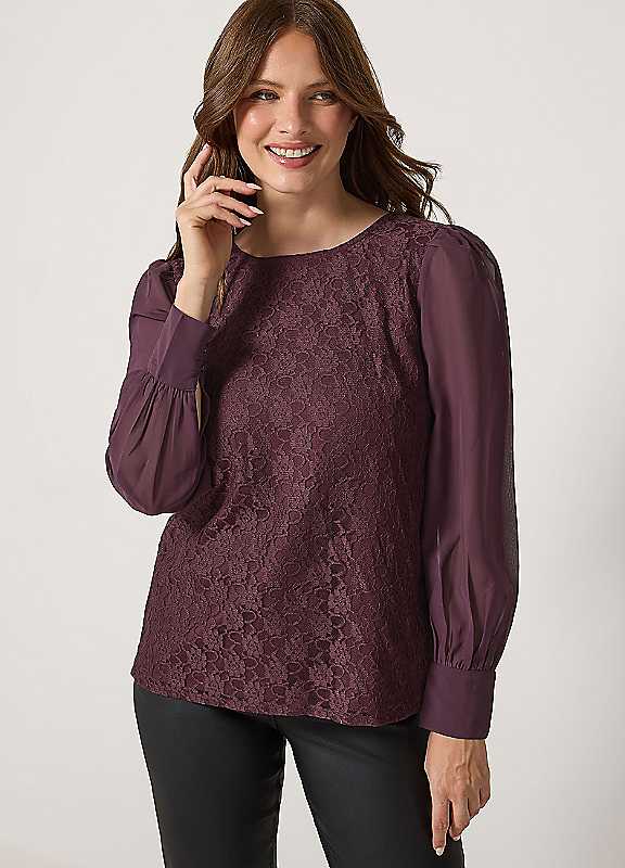 M&Co Women's Purple Lace Front Chiffon Blouse In | Size: 20 - Image 4