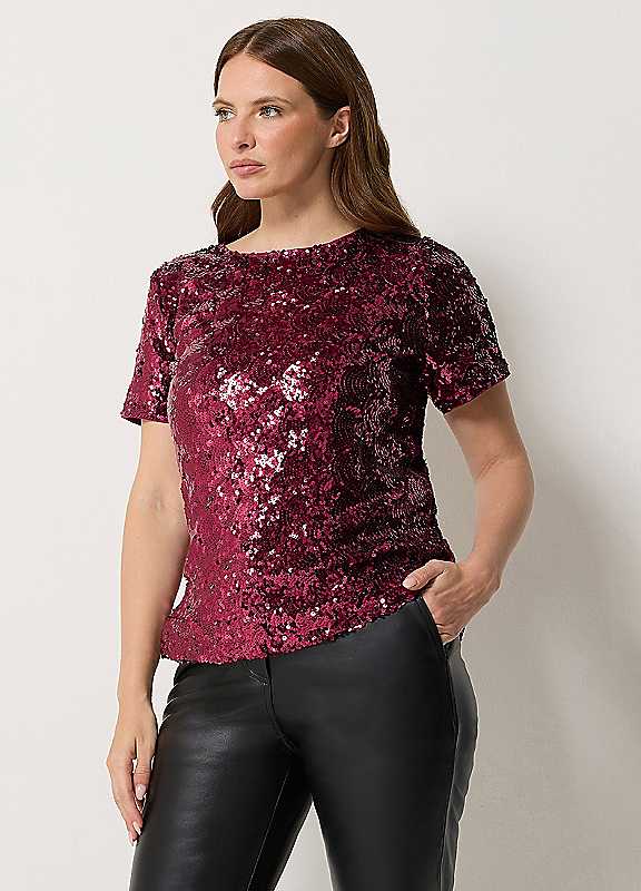 M&Co Red Mco Laye Sequin Top
