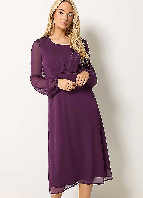 M&Co Women's Purple Long Sleeve Chiffon Midi Dress In | : Size 20 - Image 3