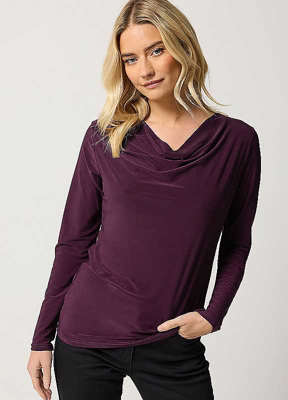 M&Co Purple Mco Long Sleeve Cowl Neck Top