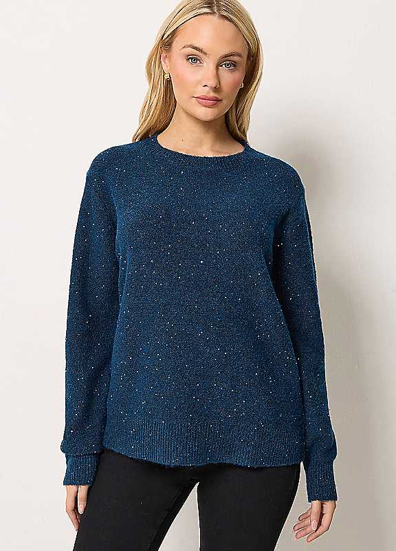 M & Co Women's Blue Long Sleeve Sequin Jumper - Image 7