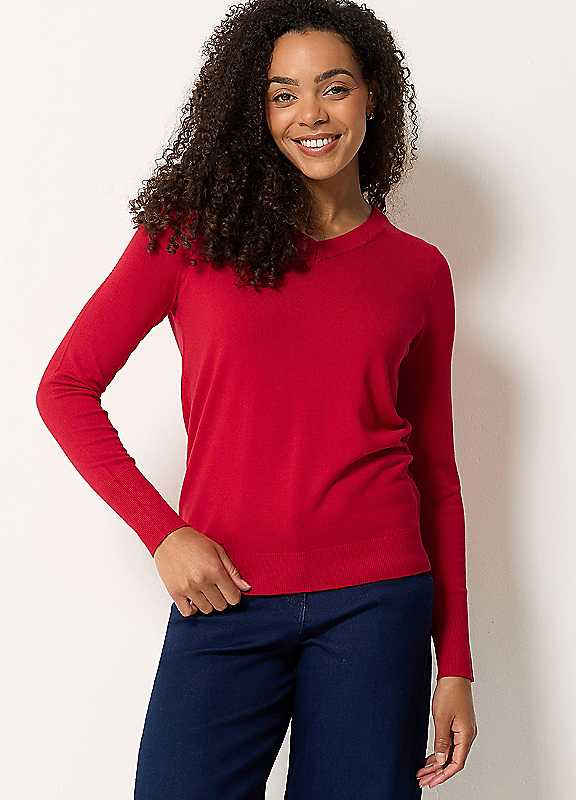 M&Co Women's Red V-Neck Long Sleeve Jumper In | Size: 22/24 - Image 7
