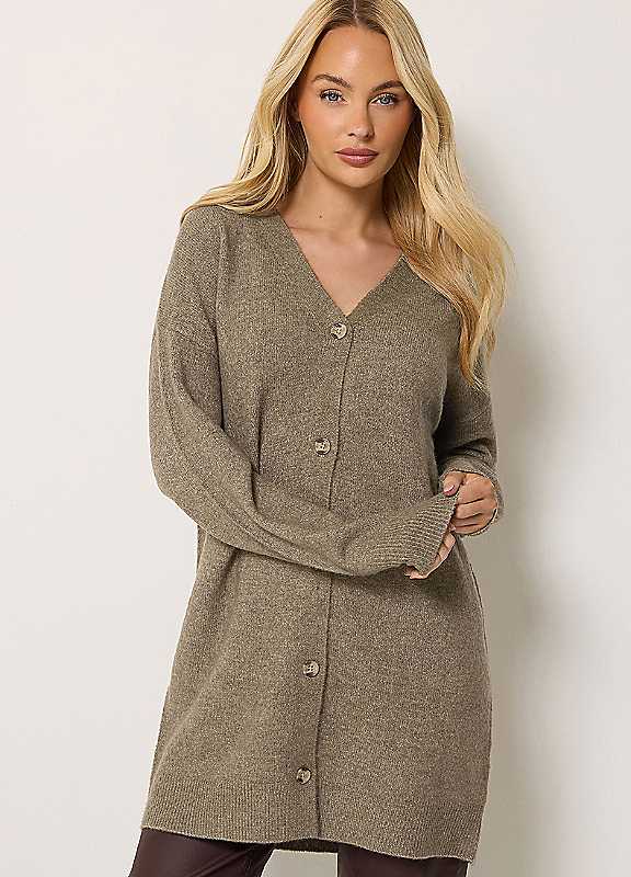 M&Co Women's Light Brown Button Up Longline Cardigan In | Size: 14-16 - Image 3