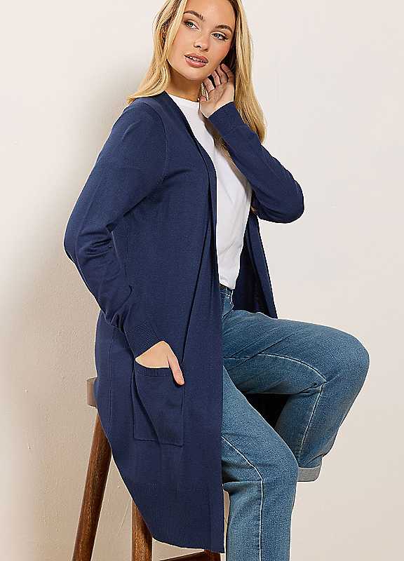 M&Co Women's Mid Navy Longline Cardigan Sweater In | : 22/24 - Image 3