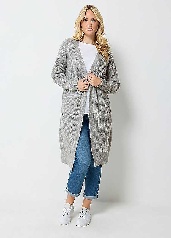 M&Co Women's Light Grey Longline Ribbed Cardigan In | Size: 18/20 - Image 5
