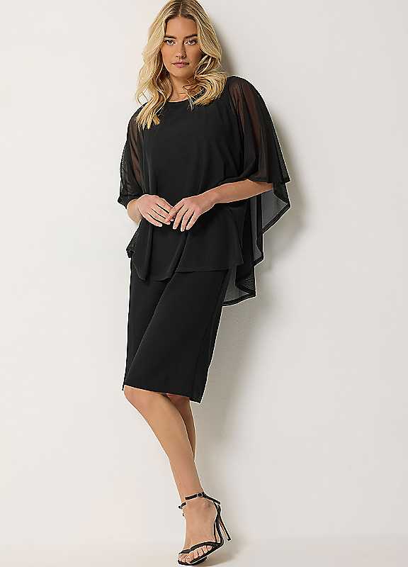 M&Co Women's Black Mesh Cape Dress In | Size: 10 - Image 2