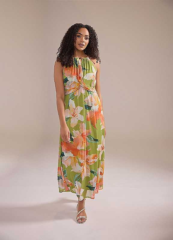 M&Co Women's Light Green Mesh Knot Front Maxi Dress In | : Size 16 - Image 2