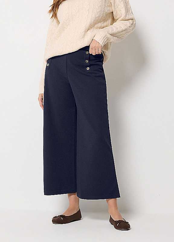 M & Co Women's Blue Military Button Cropped Trousers - Image 2