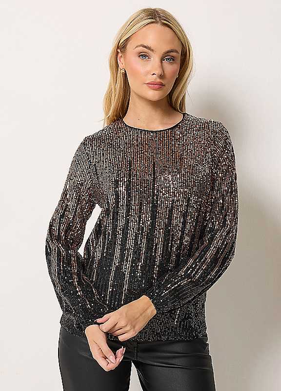 M&Co Women's Black Ombre Sequin Top In | Size: 10 - Image 4