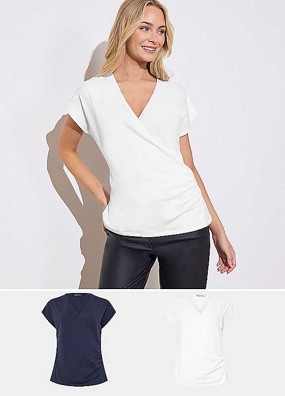 M&Co White Mco Pack Of 2 Short Sleeve Wrap Tops