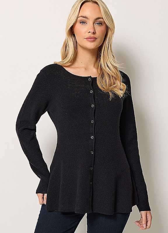 M&Co Women's Peplum Cardigan Sweater in Black | Size: 14-16 - Image 3