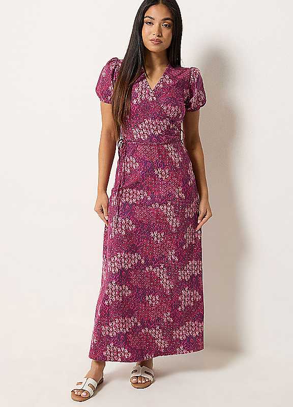 M&Co Women's Pink Petite Abstract Maxi Wrap Dress In | Size: 18 - Image 7