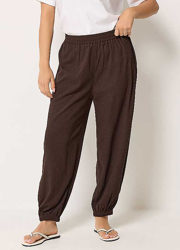 M&Co Women's Chocolate Petite Balloon Trousers In | Size: 8 - Image 2