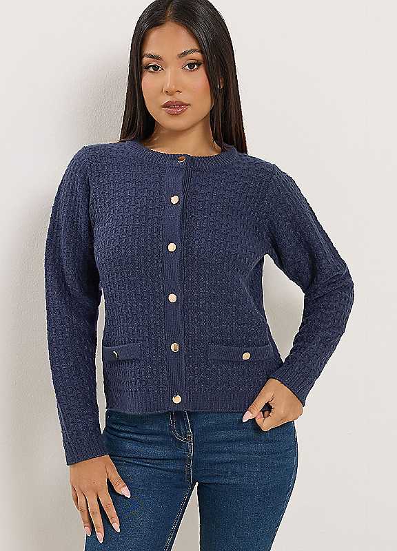 M&Co Women's Mid Navy Petite Button Through Cardigan In | Size: 16-18 - Image 7