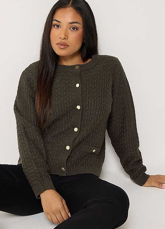 M&Co Women's Brown Mco Petite Button Up Cardigan