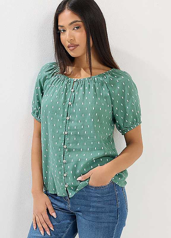 M&Co Petite Dobby Button Up Cotton Blouse - Women's - Image 3