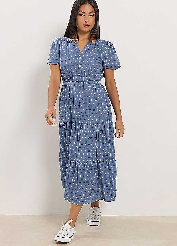 M&Co Women's Petite Dobby Tiered Maxi Dress in Blue | Size: 18 - Image 2