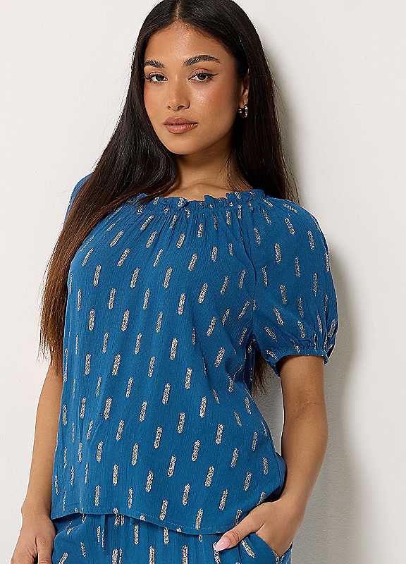 M&Co Women's Blue Mco Petite Foil Scoop Neck Top