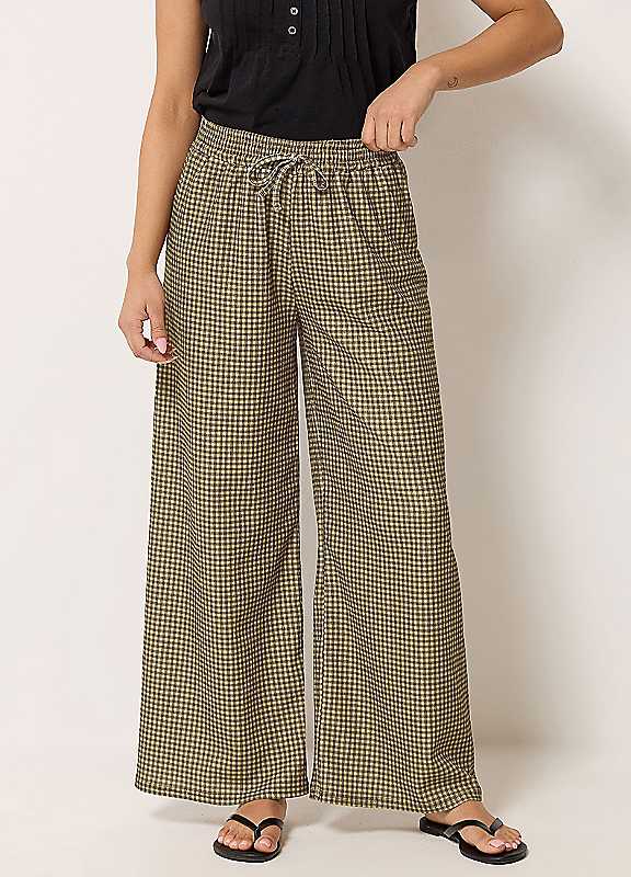 M&Co Women's Brown Mco Petite Gingham Trousers