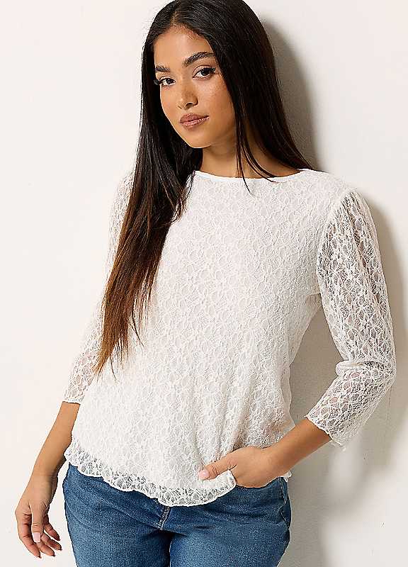 M&Co White Mco Petite Lace Top