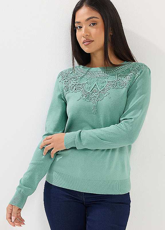 M&Co Green Mco Petite Lace Trim Jumper - Image 8