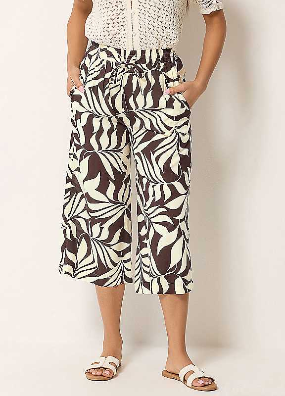 M&Co Women's Purple Mco Petite Leaf Print Cropped Trousers