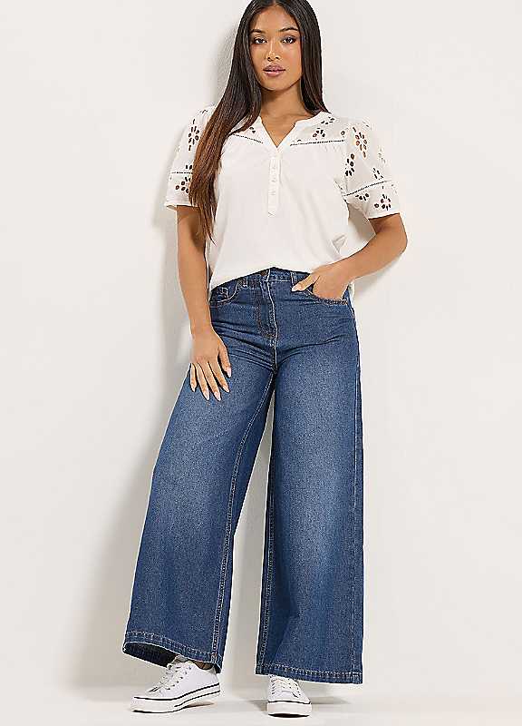 M&Co Blue Mco Petite Midwash Palazzo Jeans