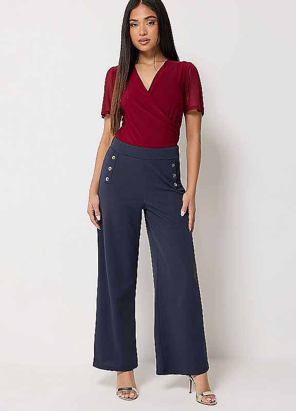 M&Co Women's Blue Mco Petite Military Button Trousers