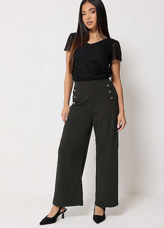 M&Co Women's Black Mco Petite Military Button Trousers