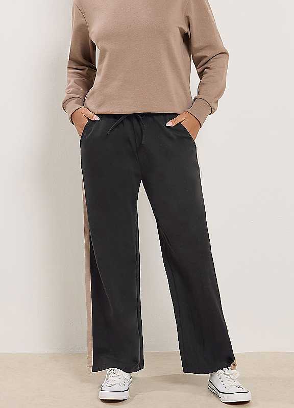 M&Co Women's Black Petite Side Stripe Cotton Wide Leg Joggers In | Size: 18 - Image 5