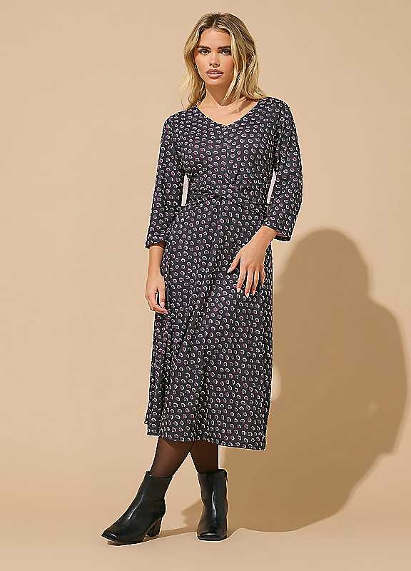M&Co Purple Mco Petite Spot Twist Front Dress