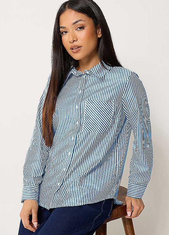 M&Co Women's Blue Petite Stripe Shirt In Size 12 - Image 6