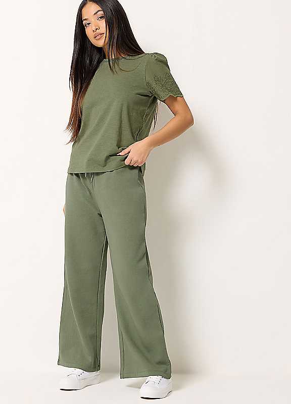M&Co Women's Olive Petite Wide Leg Joggers In Size 18 - Image 7