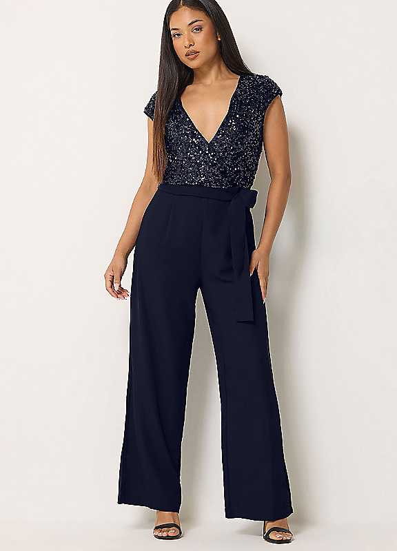 M&Co Petites Women's Blue Mco Petites 2-In-1 Sequin Jumpsuit