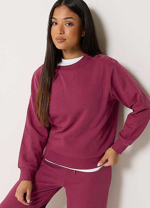 M & Co Women's Red Petite Button Detail Sweatshirt - Image 7