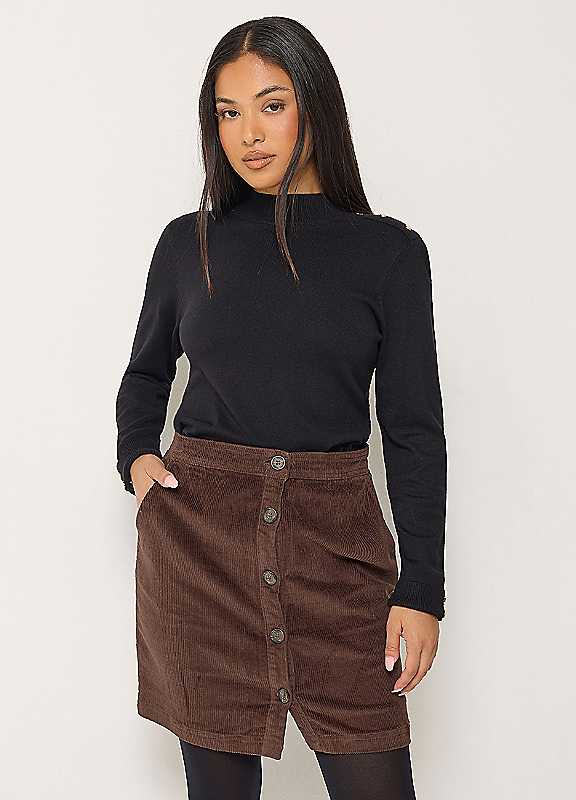 M&Co Women's Brown Petite Button Front Cotton Corduroy Skirt In | Size: 12 - Image 3