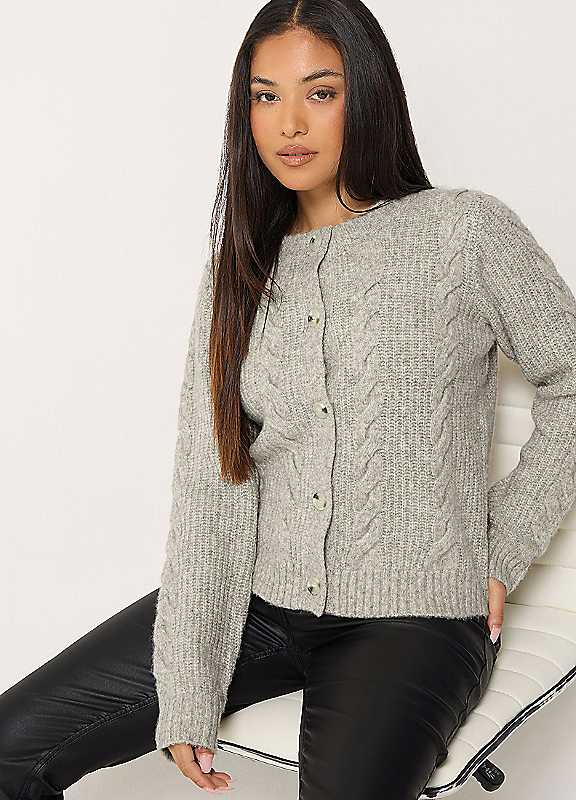 M&Co Women's Natural Petite Cable Knit Button Up Cardigan In Size 8-10 - Image 5