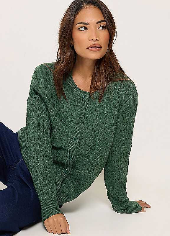 M&Co Petites Women's Green Mco Petites Cable Knit Cardigan