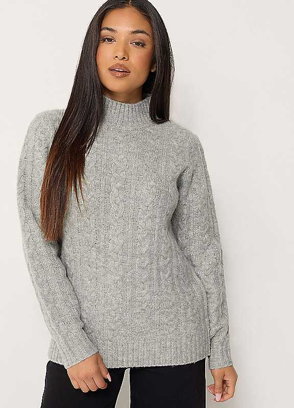 M&Co Petites Women's Grey Mco Petites Cable Knit Jumper