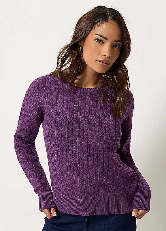 M&Co Petites Women's Purple Mco Petites Cable Knit Jumper