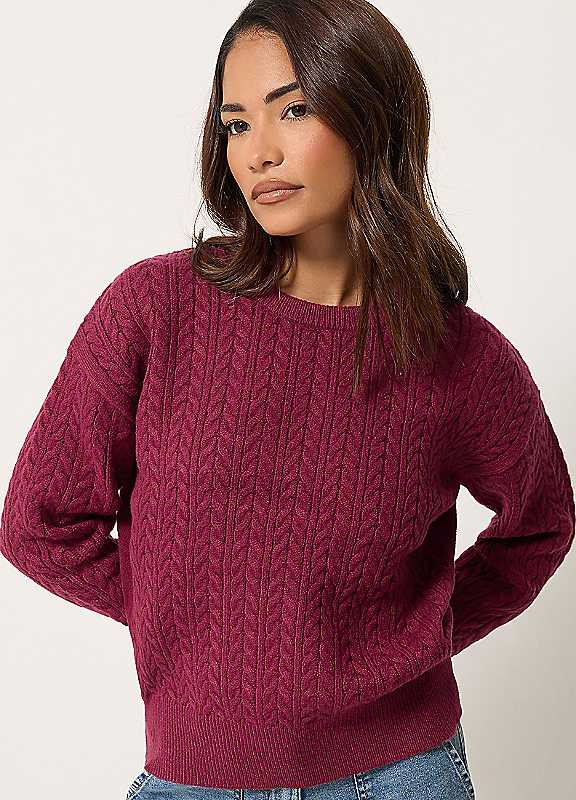 M&Co Petites Women's Red Mco Petites Cable Knit Jumper