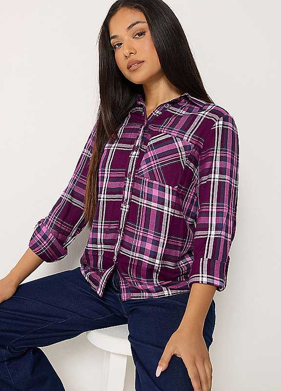 M&Co Women's Petite Check Shirt in Purple | Size: 10 - Image 6